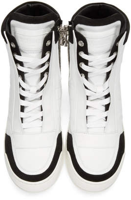 Balmain White Quilted High-Top Sneakers
