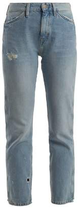 MiH Jeans Cult Distressed Mid Rise Straight Leg Jeans - Womens - Light Blue