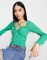 Thumbnail for your product : New Look long sleeve keyhole cut out top in green