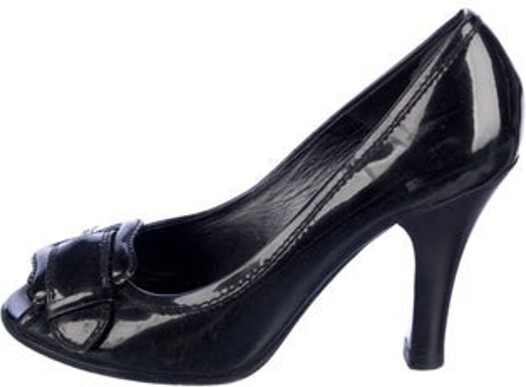 Fendi Patent Leather Pumps Blue Peep-Toes Buckle Closure At Uppers