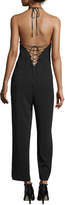 Thumbnail for your product : A.L.C. Kate Lace-Back Cropped Halter Jumpsuit, Black