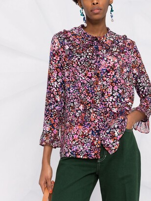 Maje Floral-Print Silk Shirt
