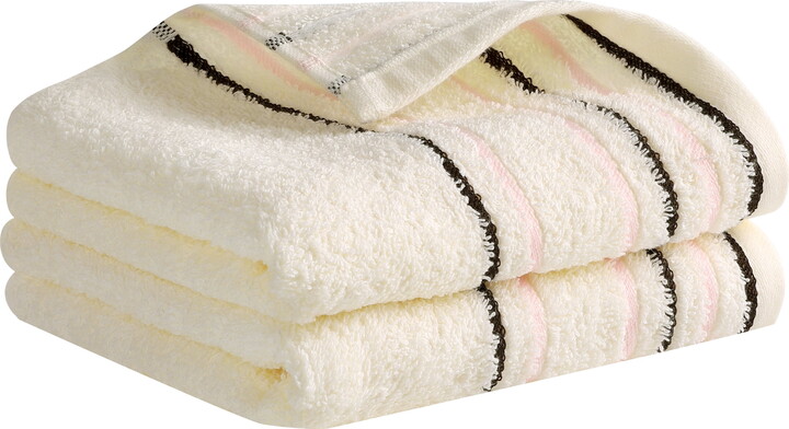 Unique Bargains Striped Pattern Absorbent Hand Towels Beige 2-Piece 13" x 27"