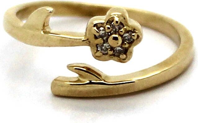 Etsy 14K Yellow Gold Adjustable Pave Flower Toe Ring With Diamonds
