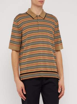 Burberry Heritage-striped Wool Polo Shirt - Mens - Camel