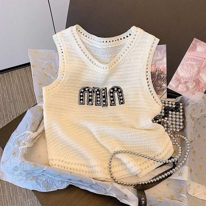 Female All-match Fashionable Letter Knitting Tank Top Summer Korean Sleeveless Top Tee Women Clothes Fashion O-neck T-Shirts