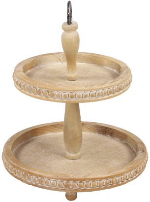 SONOMA SAGE HOME Light Brown Wood Beaded 2-Level Tiered Server
