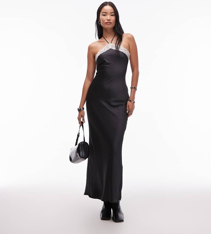 Nia lace halter neck dress in black