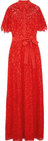 Thumbnail for your product : Lela Rose Belted Crepe De Chine-trimmed Corded Lace Gown