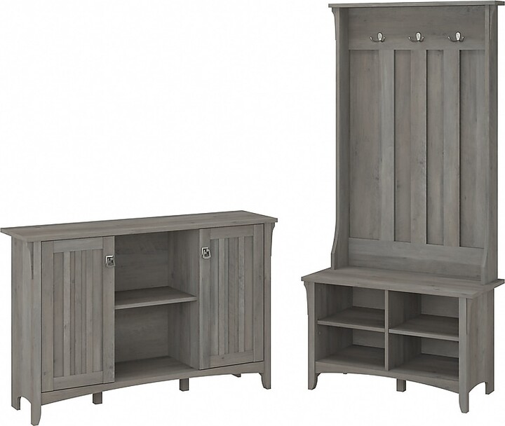 Bush Furniture Salinas 68" Storage Set with Hall Tree, Shoe Bench and Accent Cabinet, 5 Shelves, Driftwood Gray (SAL008DG)
