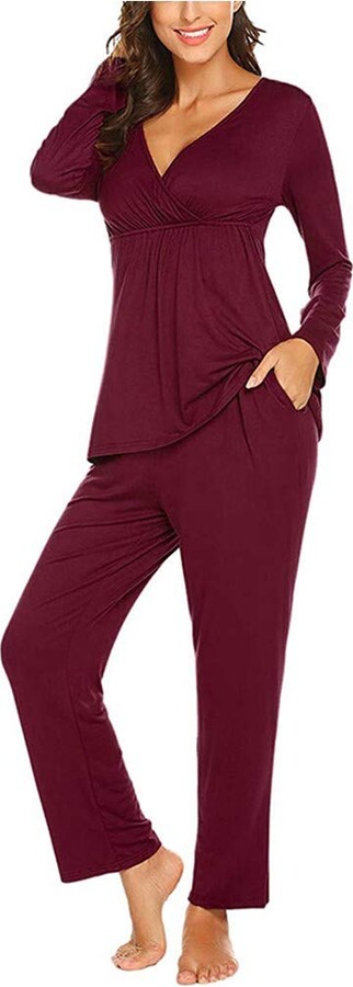 SUNNYME Women's Maternity Nursing Pajama Set Breastfeeding Sleepwear Tops Lounge Pants Pregnancy Pjs Soft Loungewear 