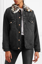 Thumbnail for your product : Sjyp Faux Fur-trimmed Distressed Denim Jacket - Black