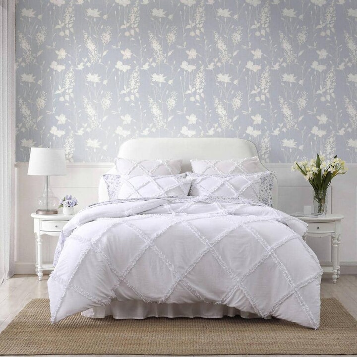 Laura Ashley Norah Solid 2-Piece White Microfiber Twin XL Comforter Set