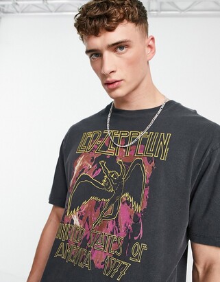 Topman oversized t-shirt with Led Zeppelin print in washed black - ShopStyle