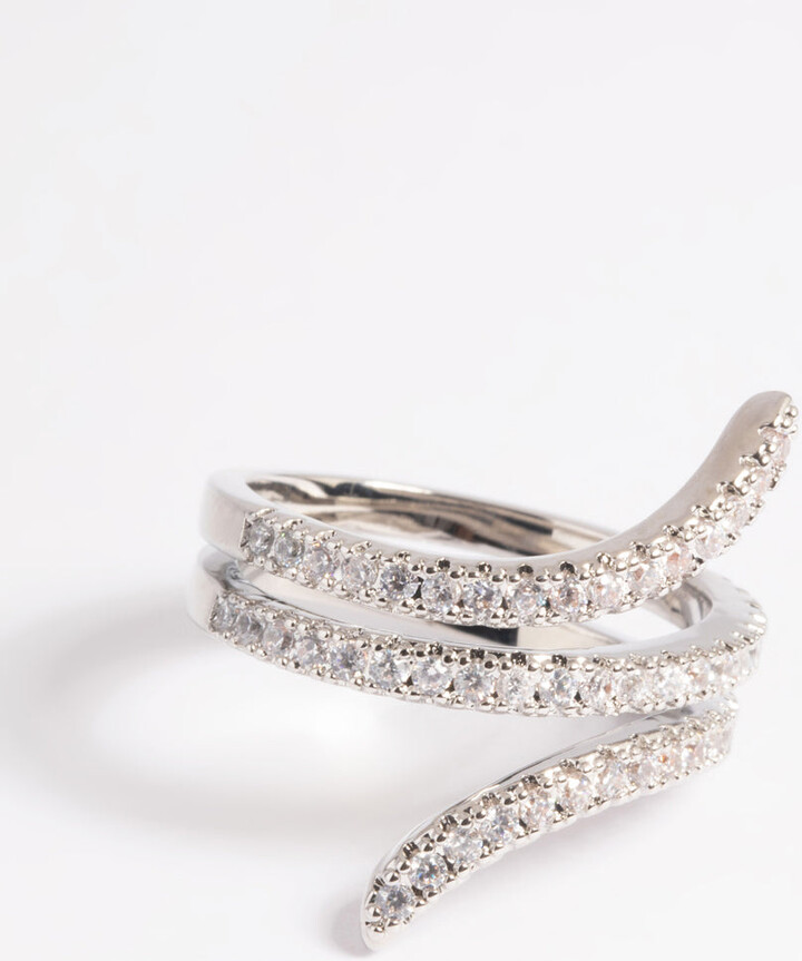 Silver Emerald Cut Cubic Zirconia Diamante Band Ring - Lovisa