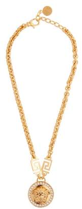 Versace Crystal Medusa-head Greca-chain Necklace - Womens - Gold