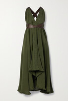 Thumbnail for your product : CARAVANA Ayim Open-back Leather-trimmed Cotton-gauze Midi Dress - Army green - One size