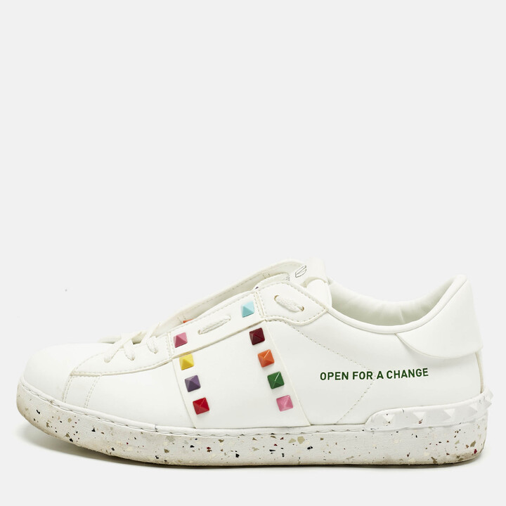 Valentino White Faux Leather Rockstud Open for a Change Sneakers Size 41.5