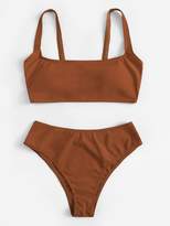 Thumbnail for your product : Shein Scoop Neck Top With High Waist Bikini Set