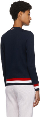 Thom Browne Navy Seersucker Tricolor Trim Sweatshirt