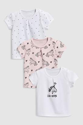 Next Girls Pink/White Unicorn T-Shirts Three Pack (0mths-2yrs)