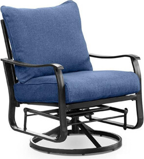 Benjara Oroz Swivel Glider Armchair Set Of 2, Navy Blue Cushion, Black Metal