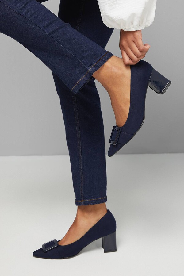 Navy Suede Block Heel Shoes ShopStyle UK