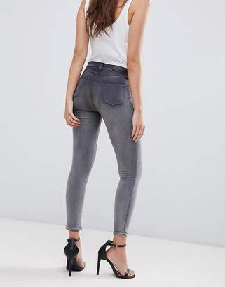 Replay Touch super high raised cropped Jeans in ombre black wash