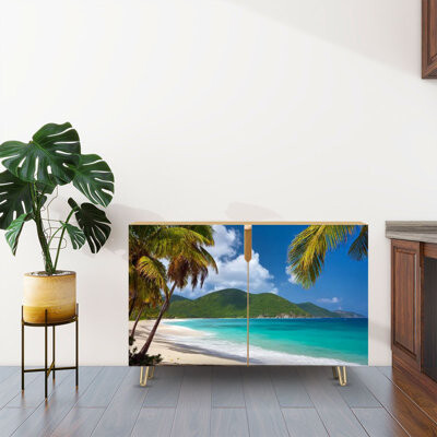 Sideboard Buffet Cabinet with Storage coconut palm trees tropical beach virgin islands exotic with 2 Doors for Living Room and Kitchen