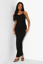 Thumbnail for your product : boohoo Petite Tie Waist Rib Scoop Neck Maxi Dress