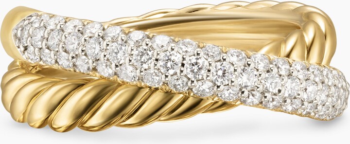David Yurman Crossover Two Row Ring in 18K Yellow Gold with Diamonds | Women's | Size 8