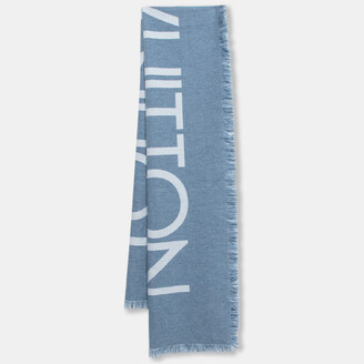 Louis Vuitton Blue Intarsia Wool & Cashmere Knit Fringed Muffler