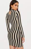 Thumbnail for your product : PrettyLittleThing Gold High Neck Glitter Striped Bodycon Dress
