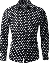 Thumbnail for your product : Uxcell Men's Shirts Polka Dots Long Sleeve Slim Fit Printed Dress Button Down Shirt Black XL