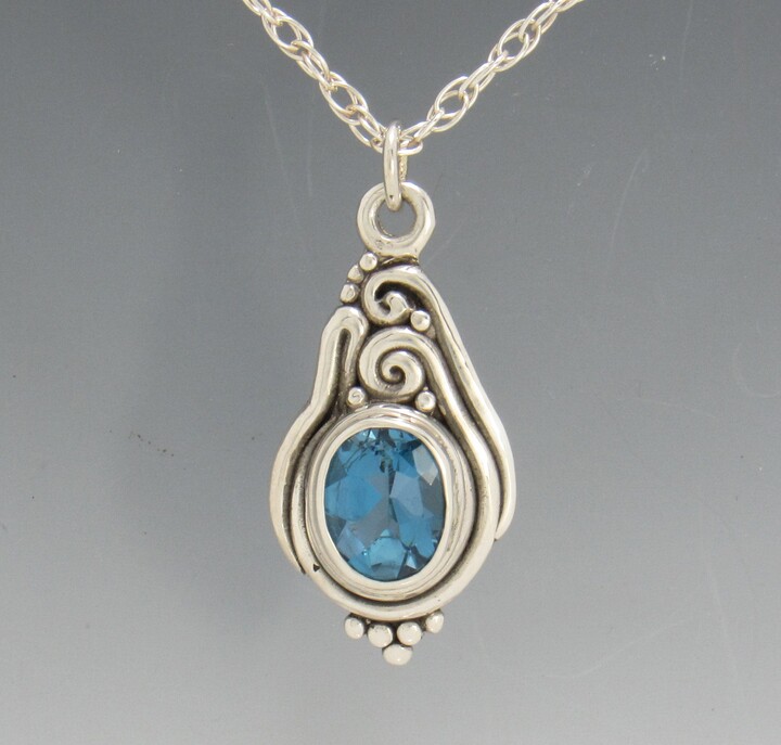 Etsy sterling Silver 10x8 Blue Topaz Pendant With 18\