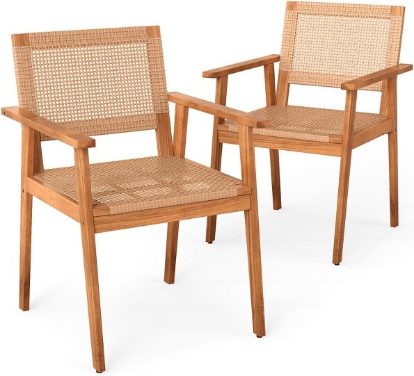 Costway CostwayAcaciaWoodOutdoorDiningChairsSetof2w/Backrests&ArmrestsforBackyard