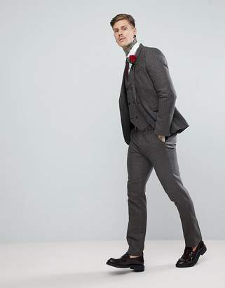 ASOS Design Wedding Slim Suit Pants 100% Wool Houndstooth In Putty