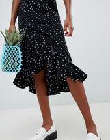 Thumbnail for your product : Monki polka dot side buttoned midi skirt in black