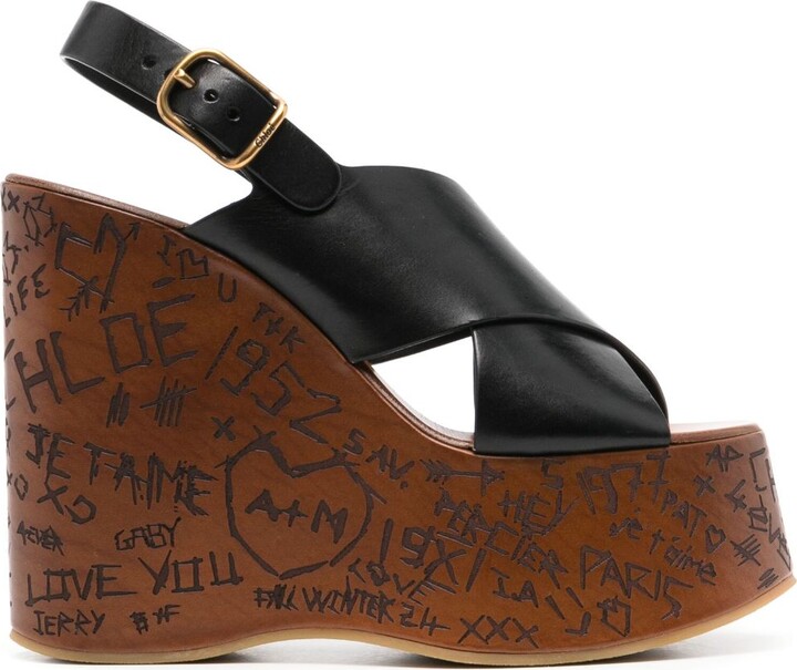 Chloé Black Maxime 130 Wedge Sandals