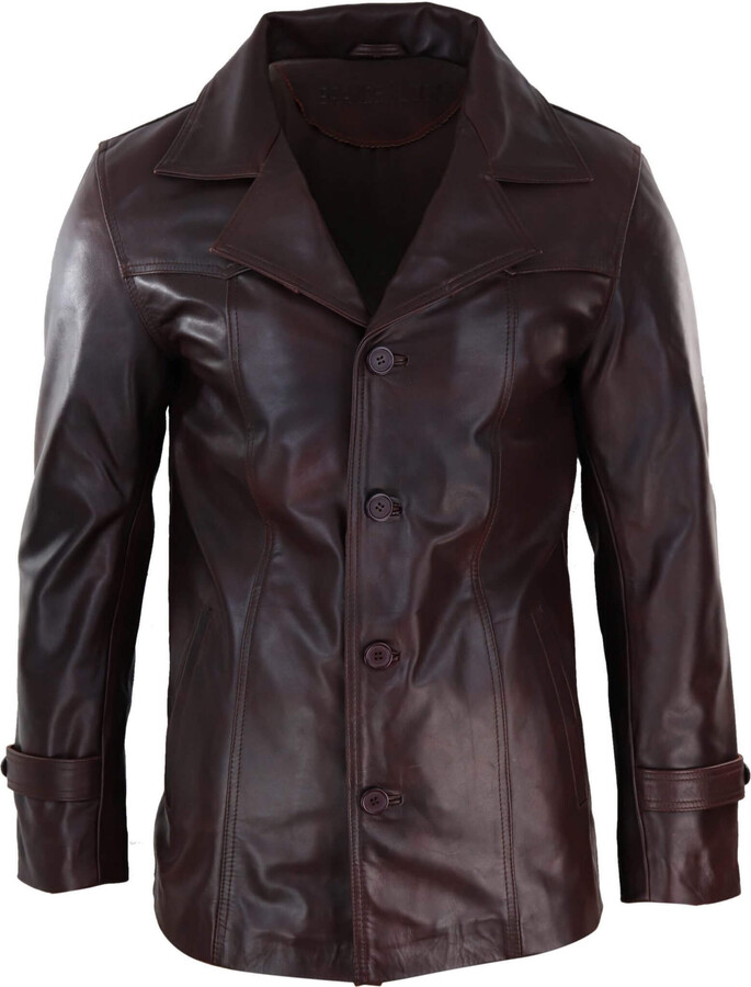 TruClothing Wine Leather Coat With Buttons