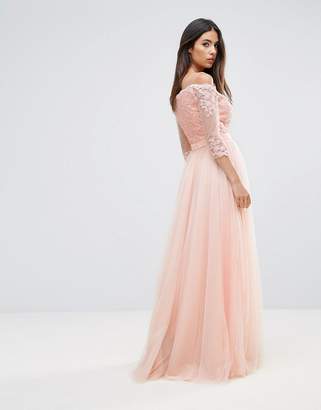 Forever Unique Bridesmaid Bardot 3/4 Sleeve Maxi Dress