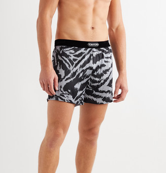 Tom Ford Velvet-Trimmed Zebra-Print Stretch-Silk Satin Boxer Shorts