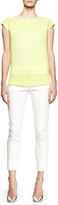 Thumbnail for your product : Reed Krakoff Cap-Sleeve Leather-Trim Sweater