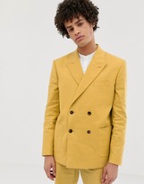 Thumbnail for your product : ASOS DESIGN boxy double breasted suit jacket in mustard linen