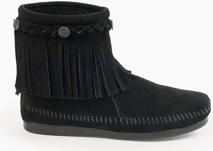 Minnetonka Women's High Top Back Zip Moccasin Boot In Black