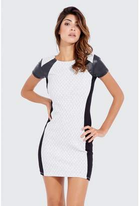 Select Fashion Fashion Pu Panel Jacquard Bodycon Dress Dresses - size 14
