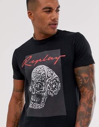 Replay skull print t-shirt in black