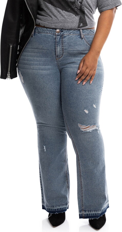 A3 Denim Women’s Plus Size High Rise Released Raw Hem Flare Jeans