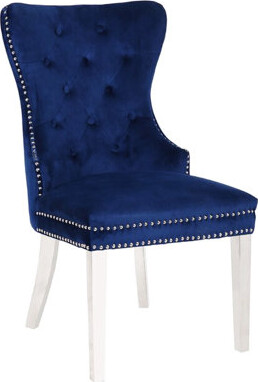 Blue Velvet Chair With Stainless Steel Frame Legs, Button , For Living Space Beauty Comfortable Cover, Leg Structure, Back,
