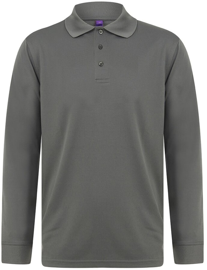 Charcoal Long Sleeve Polo Shirt | Shop the world's largest 